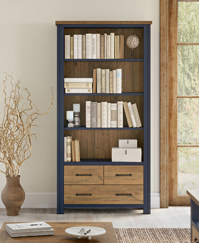 Splash of Blue Large Open Bookcase with Drawers