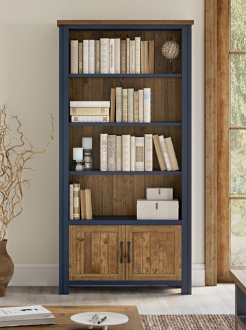 Splash of Blue Large Open Bookcase with Doors