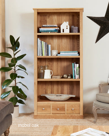 Mobel Oak Large Three Drawer Bookcase