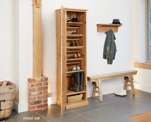 Tall narrow shoe shop storage unit