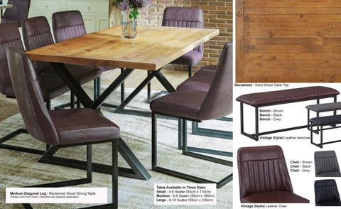 Urban Elegance Reclaimed Medium Dining Table (Diagonal Leg)